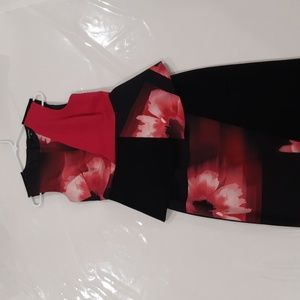 EUC Ellen Tracy Asymetrical Print Matching Skirt/Top Set - Small, 6, Black Pink